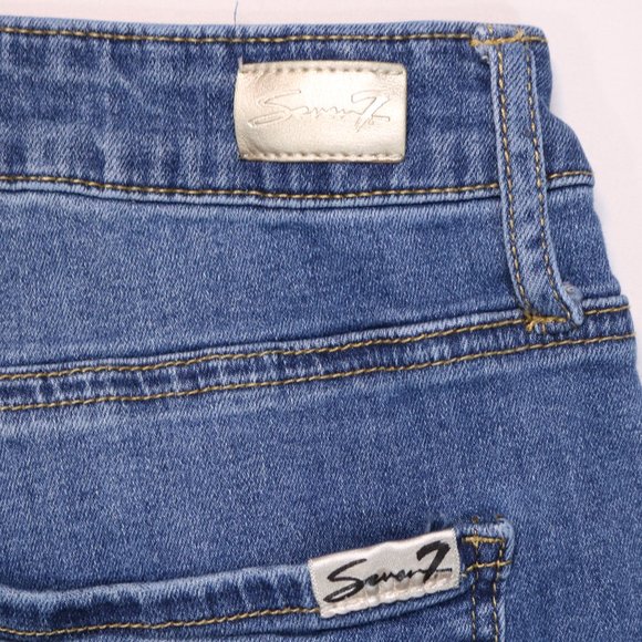 Seven7 Jeans High Rise Flare Crop Distressed Medium Wash - Picture 9 of 13